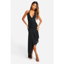Robe Longue Froncée Fleurie - Noir - 44, Noir