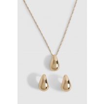 Ensemble Doré À Pendentif Chaîne Et Boucles D'Oreilles - Jaune Or - One Size, Jaune Or