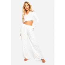 Pyjama À Nœud Fleuri Avec Pantalon - Blanc - 38, Blanc