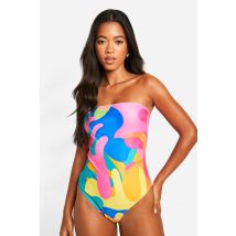 Maillot De Bain Bandeau À Imprimé Abstrait - Rose - 40, Rose