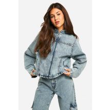 Veste Cintrée Délavée En Jean Moto - Bleu - 36, Bleu