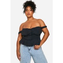 Grande Taille - Corset Péplum - Noir - 54, Noir