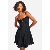 "Tall" - Robe Babydoll Texturée À Volants - Noir - 40, Noir