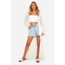 Cardigan Long En Crochet - Blanc Écru - M, Blanc Écru