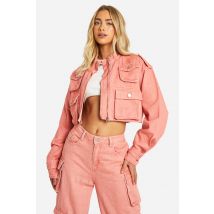 Veste Cargo Courte Délavée En Jean - Rose - 38, Rose