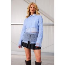 Pull Léger Oversize Déchiré - Bleu - S, Bleu