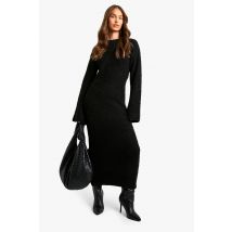 Robe Longue En Polaire À Manches Évasées - Noir - S, Noir