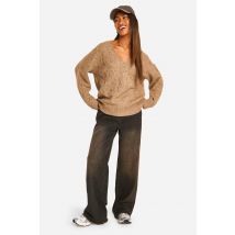 Pull Torsadé À Col V - Marron Camel - S, Marron Camel