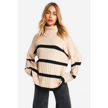 Pull Côtelé À Col Roulé - Marron Camel - S, Marron Camel