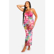 Grande Taille - Robe Bustier Fleurie En Mesh - Multicolore - 52, Multicolore