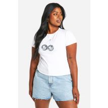 Grande Taille - T-Shirt Court À Imprimé Boule Disco - Blanc - 56, Blanc