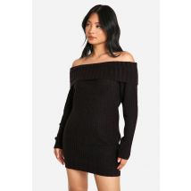 "Petite" - Robe Pull Courte À Col Bateau - Noir - S, Noir