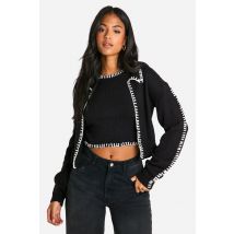 "Tall" - Ensemble En Maille Avec Crop Top Et Gilet - Noir - S, Noir