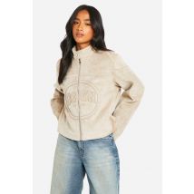"Petite" - Veste Moto En Synthétique - Gris Pierre - 34, Gris Pierre
