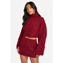 "Petite" - Ensemble Oversize Avec Pull À Col Montant Et Mini-Jupe - Rouge Lie De Vin - S, Rouge Lie De Vin