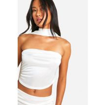 Top Bandeau Long Satiné Avec Foulard - Blanc - 38, Blanc
