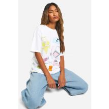 T-Shirt Oversize Imprimé - Blanc - S, Blanc