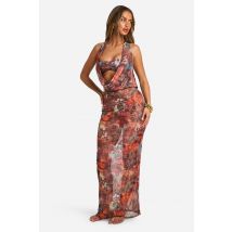 Robe De Plage Longue À Col Bénitier Et Imprimé Papillon - Marron - S, Marron
