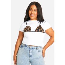 Grande Taille - T-Shirt Court À Imprimé Léopard - Blanc - 54, Blanc