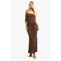 Robe Longue En Velours Et Dentelle - Marron - 42, Marron