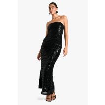 Robe Bustier Longue En Dentelle À Paillettes - Noir - 40, Noir