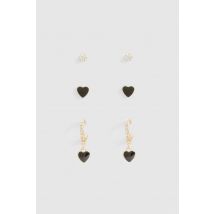 Lot De 3 Paires De Boucles D'Oreilles Cœur - Jaune Or - One Size, Jaune Or