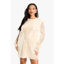 Grande Taille - Robe Droite Pailletée - Blanc - 50, Blanc