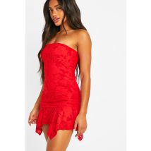 Robe Bustier Courte En Mesh - Rouge - 40, Rouge