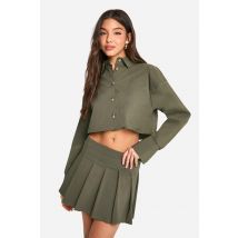 Ensemble Avec Chemise Oversize Courte Et Mini-Jupe Plissée - Vert Kaki - 40, Vert Kaki