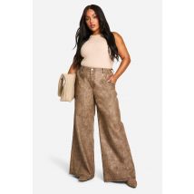 Grande Taille - Pantalon Large Taille Haute - Marron - 44, Marron