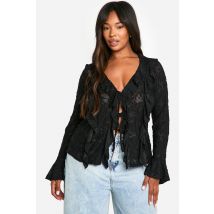 Grande Taille - Blouse Nouée À Volants - Noir - 46, Noir