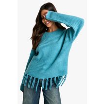 Pull Côtelé À Franges - Bleu - L, Bleu