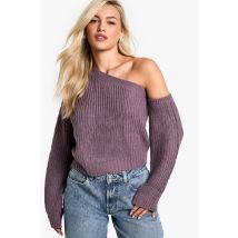 Pull Asymétrique En Maille - Mauve - L, Mauve