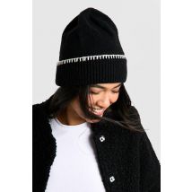 Bonnet En Maille À Coutures Apparentes - Noir - One Size, Noir