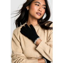 Gants En Maille À Coutures Apparentes - Noir - One Size, Noir