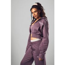 Sweat À Capuche Zippé Et Slogan - Violet Zinzolin - L, Violet Zinzolin