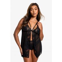 Grande Taille - Nuisette Fendue En Dentelle - Noir - 44, Noir