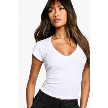 T-Shirt À Col V Et Manches Courtes - Blanc - 40, Blanc