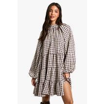 Robe Babydoll Texturée À Carreaux - Marron - 40, Marron