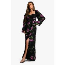 Robe Champêtre Longue Fleurie - Noir - 36, Noir