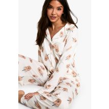 Ensemble De Pyjama Imprimé À Manches Longues Et Short - Beige - 42, Beige