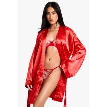 Robe De Chambre Satinée - Saint Valentin - Rouge - 34, Rouge