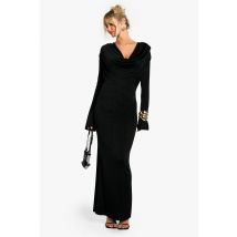 Robe Longue À Manches Longues Et Épaulettes - Noir - 38, Noir