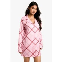 Chemise De Nuit À Manches Longues Et Carreaux - Rose - 36, Rose