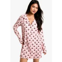 Chemise De Nuit À Manches Longues Et Imprimé Pudding De Noël - Rose - 36, Rose