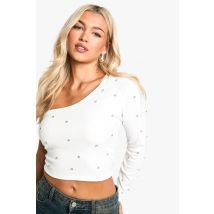 Top Strassé À Épaule Dénudée - Blanc - M, Blanc