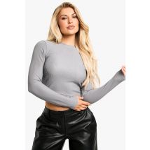Top Strassé À Manches Longues - Gris Anthracite - S, Gris Anthracite