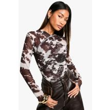 Body À Imprimé Vache En Mesh - Noir - 36, Noir