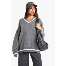Pull À Col V Et Manches Contrastantes - Gris - S, Gris