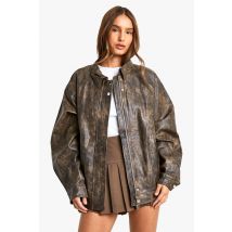 Veste Biker Effet Vintage - Marron - M, Marron